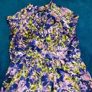 Women’s Petite Silk Purple, Green, and Blue Abstract Blouse